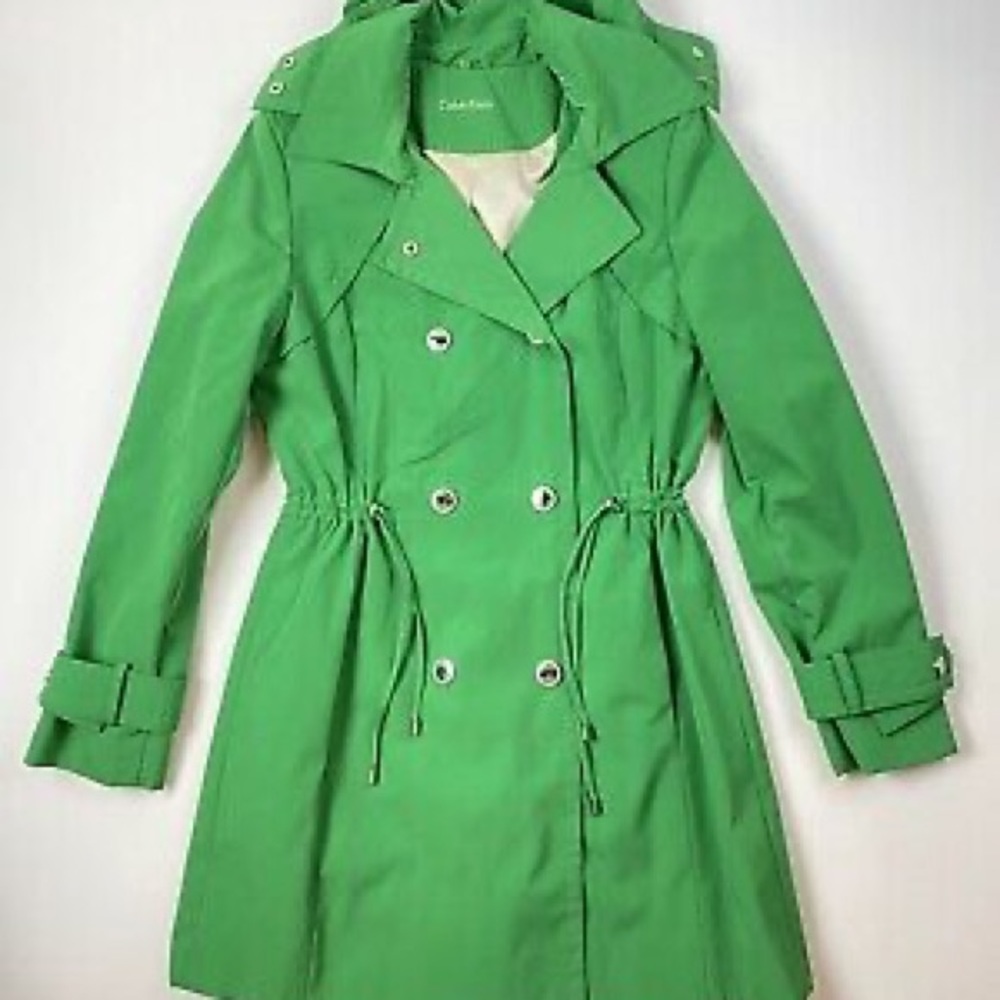 Calvin Klein Green Spring Fall  Trench Jacket with Detachable Hood  - Size M